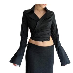 Sisley Black wrap top with long cuff sleeves